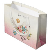Sac cadeau floral petit oiseau blanc (Dos Angle)