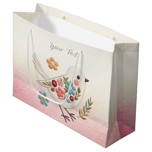 Sac cadeau floral petit oiseau blanc (Devant Angle)