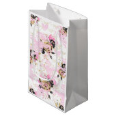 Sac cadeau floral rose, noir et or (Devant Angle)