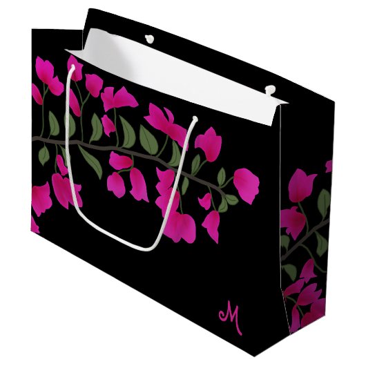 Sac cadeau Fuchsia Pink Bougainvillea Monogram (Devant Angle)