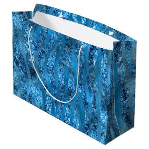 Sac Cadeau Glam Parties scintillant Blue Zebra Stripes Grand