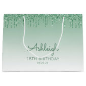 Sac cadeau Glitter Drip 18e anniversaire vert (Devant)
