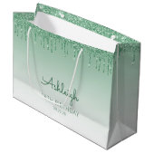 Sac cadeau Glitter Drip 18e anniversaire vert (Devant Angle)