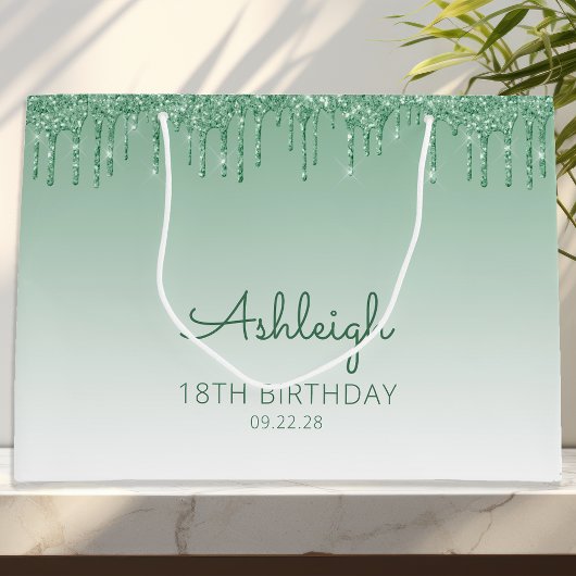 Sac cadeau Glitter Drip 18e anniversaire vert