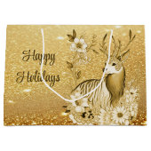 Sac cadeau Gold Floral Reindeer (Devant)