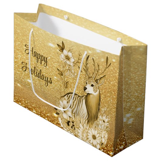 Sac cadeau Gold Floral Reindeer (Devant Angle)