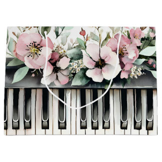 Sac Cadeau Grand Clavier Et Fleurs Roses