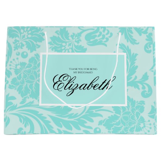 Sac cadeau grand en damas sarcelle (Devant)