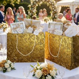 Sac cadeau grand format à motif doré magnifique