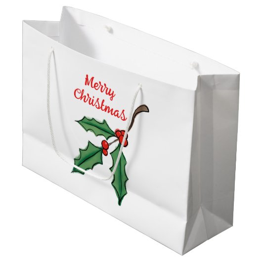 Sac cadeau grand format avec houx de Noël (Devant Angle)