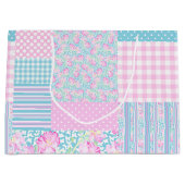 Sac cadeau grand format Faux Patchwork Roses et Pa (Devant)