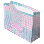 Sac cadeau grand format Faux Patchwork Roses et Pa (Dos Angle)