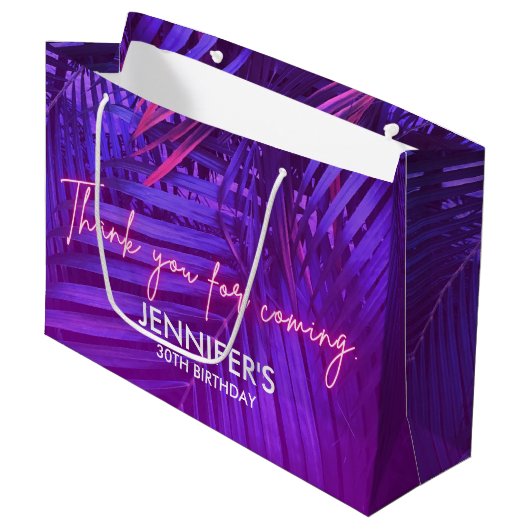 Sac Cadeau Grand Format Feuille de Palmier Violet (Devant Angle)