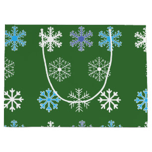 Sac cadeau grand format flocon de neige vert