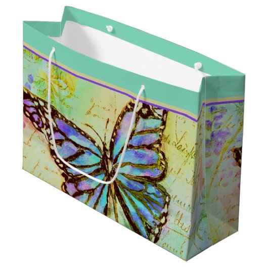 Sac cadeau grand format papillon sarcelle et viole (Devant Angle)