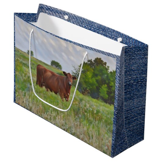 Sac Cadeau Grand Format Ranch Style Ferme Vaches (Devant Angle)