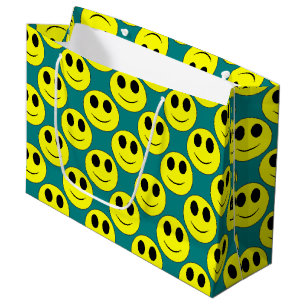 Sac Cadeau Grand Jaune Happy Face Allover