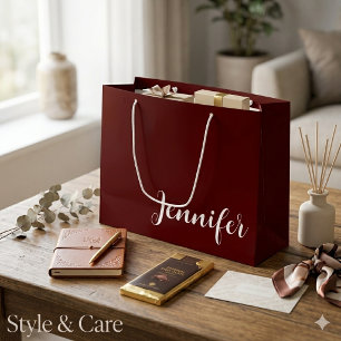 Sac cadeau grande taille marron uni avec nom perso