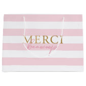 Sac cadeau Grille rose or Merci Beaucoup Merci (Devant)