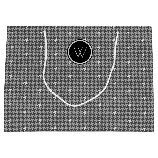 Sac cadeau Gris avec Accent Argent Houndstooth (Devant)