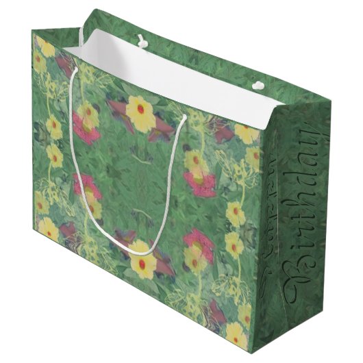 Sac cadeau "Happy Birthday" Floral romantique (Devant Angle)