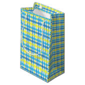 Sac cadeau Jaune et bleu Plaid (Devant Angle)
