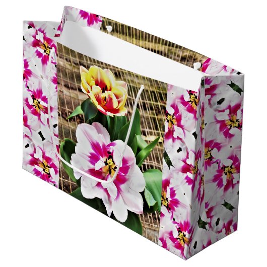 Sac cadeau Lg Tulips rose/Jaune (Devant Angle)