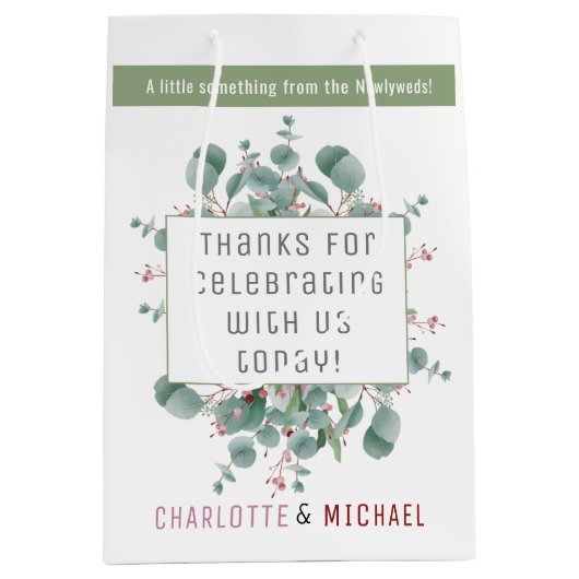 Sac cadeau Mariage aux baies rouges et à l'eucalyp (Devant)