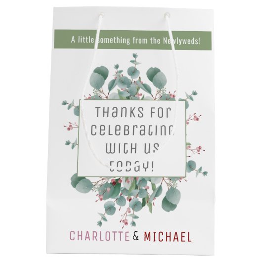 Sac cadeau Mariage aux baies rouges et à l'eucalyp (Dos)