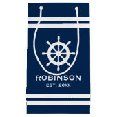 Sac cadeau mariage bleu marine marine et blanc ray (Devant)