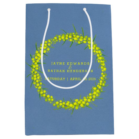 Sac cadeau mariage bleu wattle jaune (Devant)