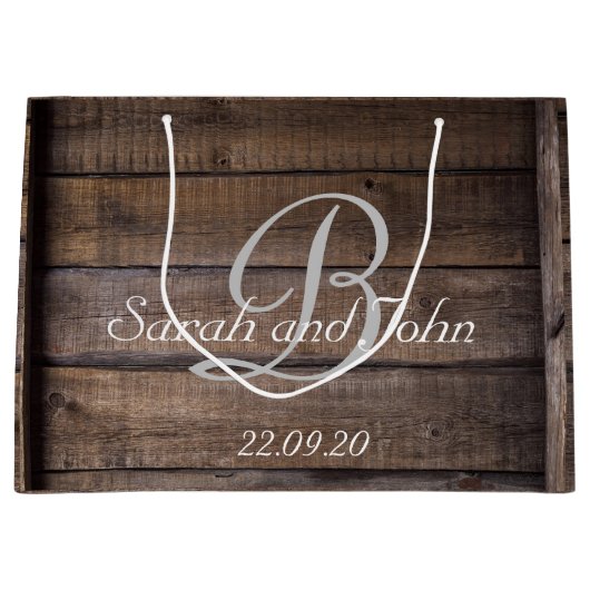 Sac cadeau Mariage en bois rustique unique (Devant)