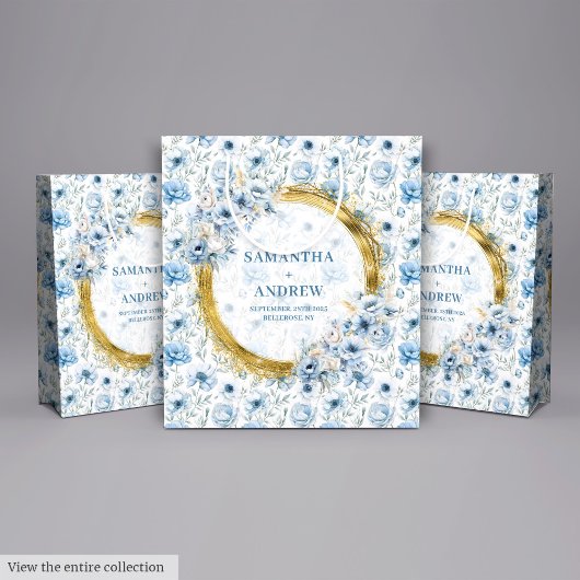 Sac cadeau Mariage en or bleu Boho Pastel Romantiq