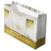 Sac cadeau mariage personnalisé - Plumes d'or déçu (Devant Angle)