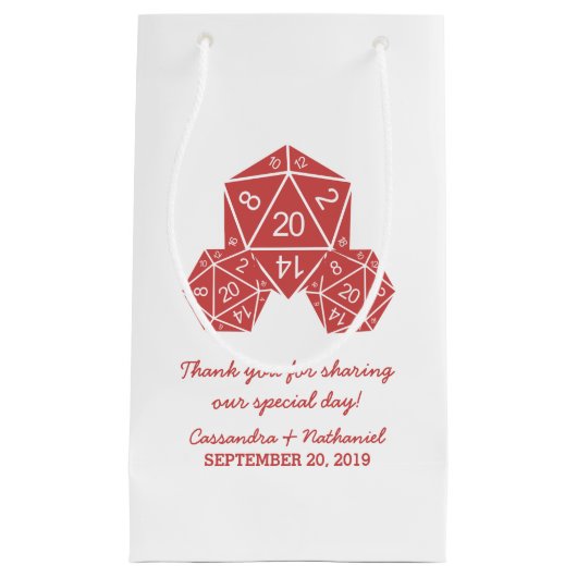 Sac cadeau Mariage rouge D20 dés (Devant)
