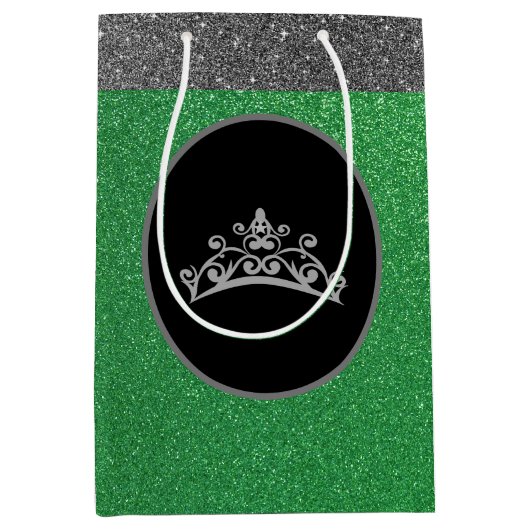 Sac cadeau Miss Pageant Crown Green FX Glitter (Devant)