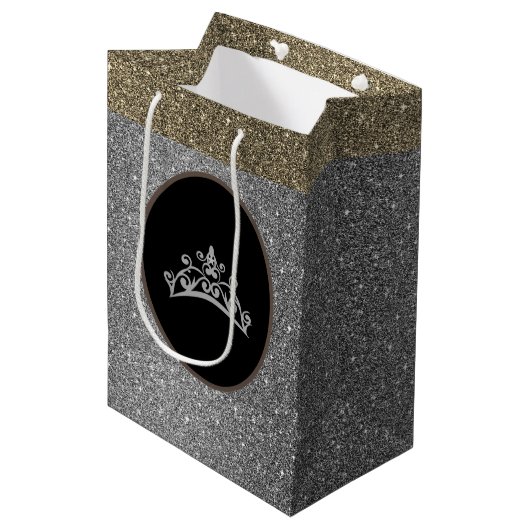 Sac cadeau Miss Pageant Tiara Crown Silver FX Glit (Devant Angle)