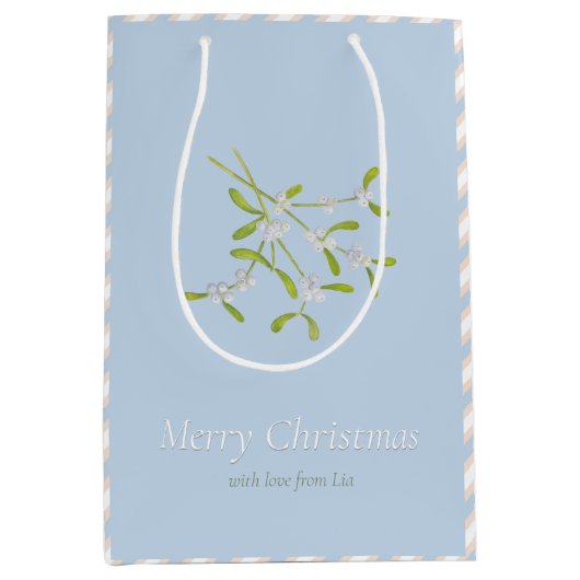 Sac cadeau Mistletoe and Stripes Blue Eggnog (Devant)