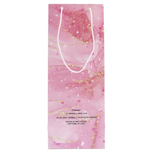 Sac cadeau moderne Pink Gold Aquarelle Vin (Dos)