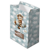 Sac Cadeau Monogramme Baby shower Avec Ours Pilote (Devant Angle)