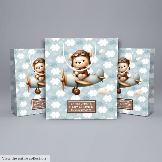 Sac Cadeau Monogramme Baby shower Avec Ours Pilote