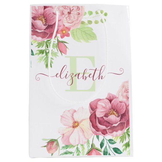 Sac cadeau monogramme d'aquarelle florale (Devant)