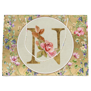 Sac Cadeau Monogramme Floral Personnalisé, De A à Z Grand G