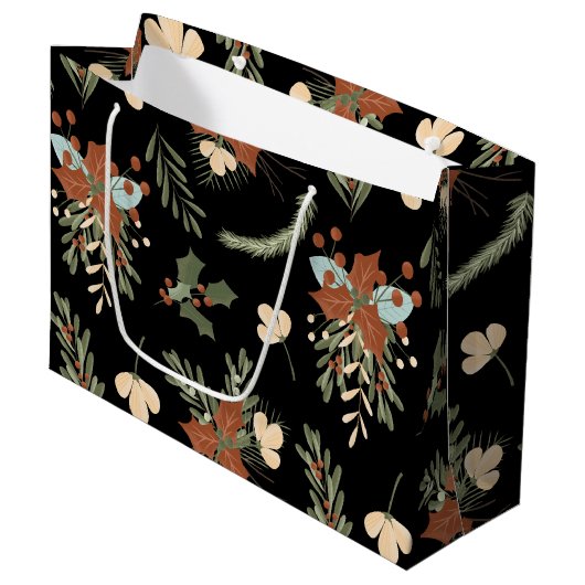 Sac cadeau Motif Black Holly Feuilles Berries (Devant Angle)