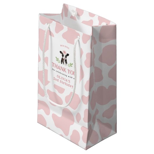 Sac cadeau Motif de vache rose (Devant Angle)