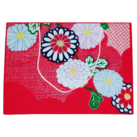 Sac cadeau MOTIF KIMONO ROUGE JAPONAIS AVEC FLEURS (Devant)