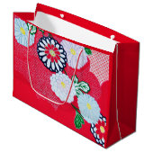 Sac cadeau MOTIF KIMONO ROUGE JAPONAIS AVEC FLEURS (Devant Angle)
