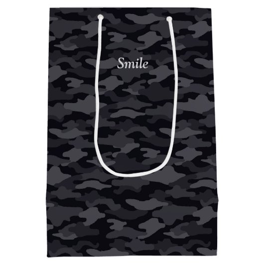 SAC CADEAU MOYEN 文字　カスタム　迷彩（ブラック）  ミディアムペーパーバッグ (Dos)