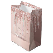 Sac Cadeau Moyen 100e anniversaire rose or drips nom (Devant Angle)