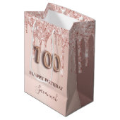 Sac Cadeau Moyen 100e anniversaire rose or parties scintillant ball (Devant Angle)